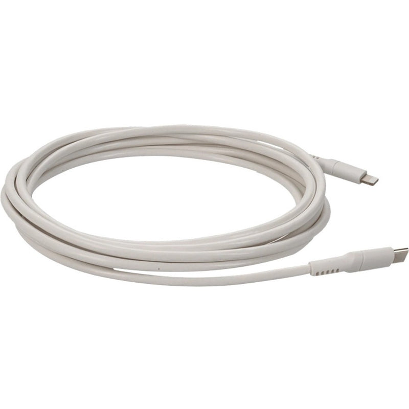 White USB-C to Lightning cable arranged to show both connectors and full length