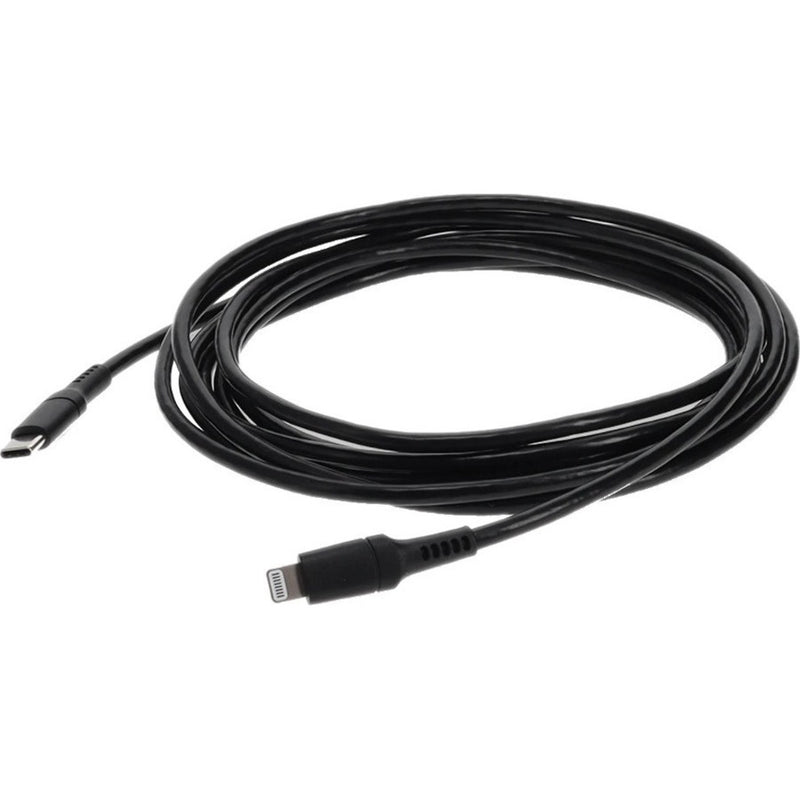 Black USB-C to Lightning cable showing full length with both connectors visible