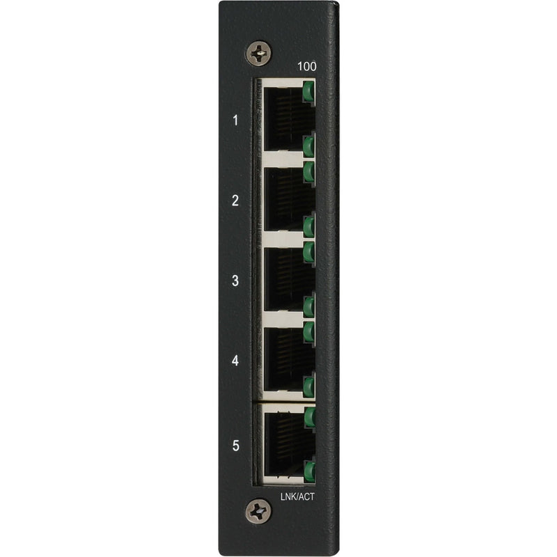 Close-up view of NFI-U05's numbered ethernet ports with status indicators