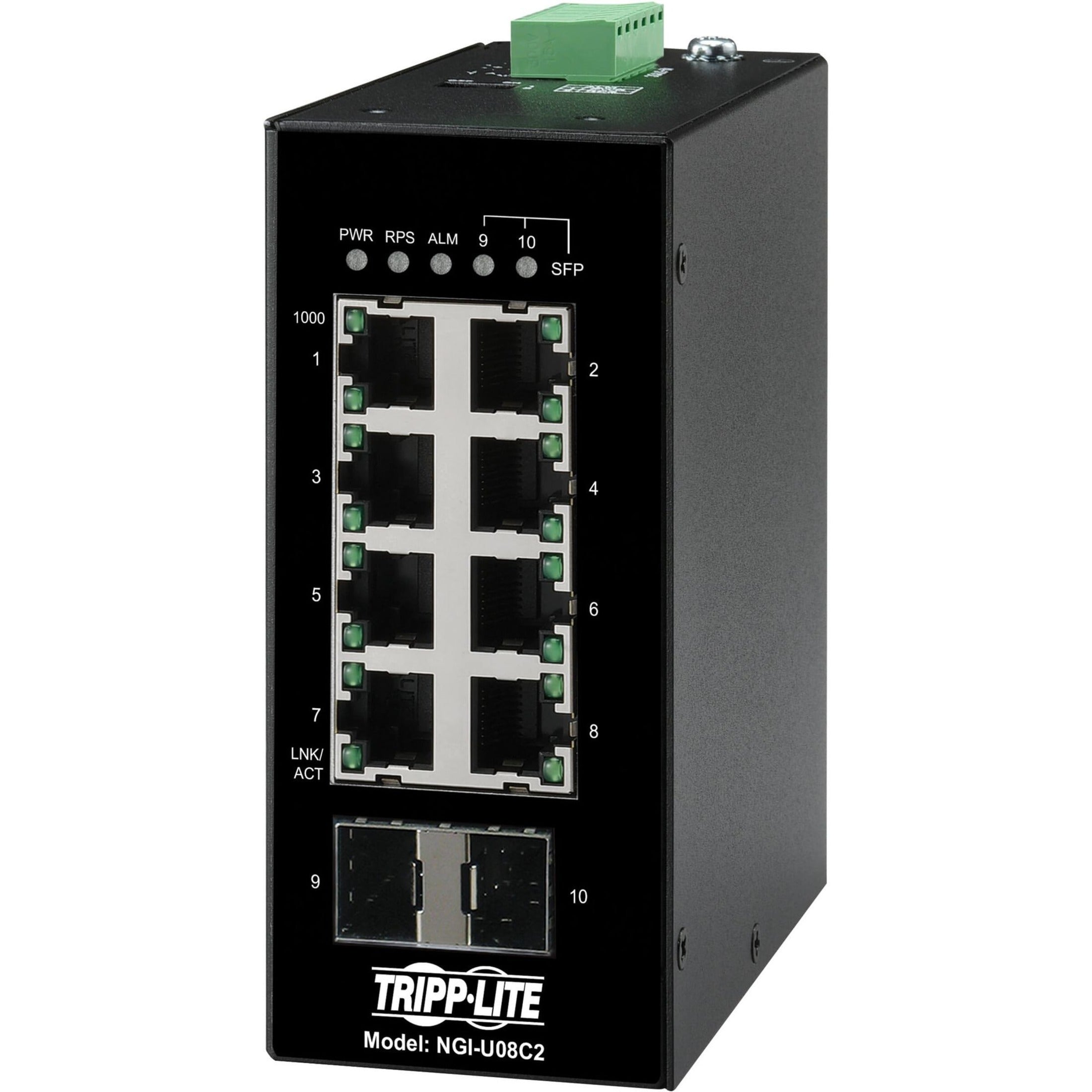 Tripp Lite NGI-U08C2 Interruptor Ethernet No gestionado 8 puertos Industrial Montaje en DIN 10/100 Mbps