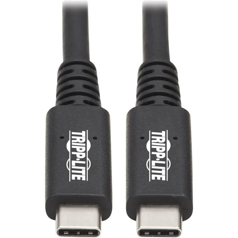 Close-up view of Tripp Lite USB4 cable connectors showing USB-C ends with strain relief and branded housing