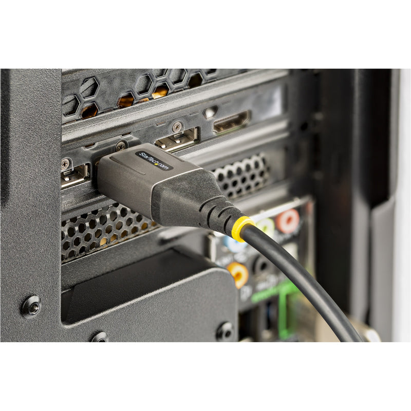 DisplayPort cable installed in professional equipment showing practical application