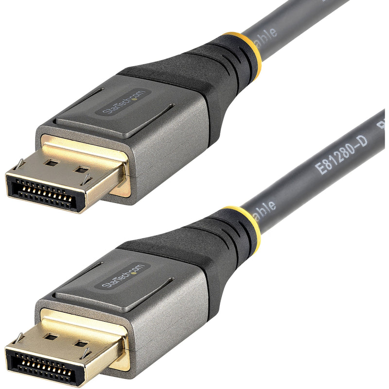 Close-up view of StarTech.com DisplayPort 1.4 cable's gold-plated connectors with 20-pin configuration