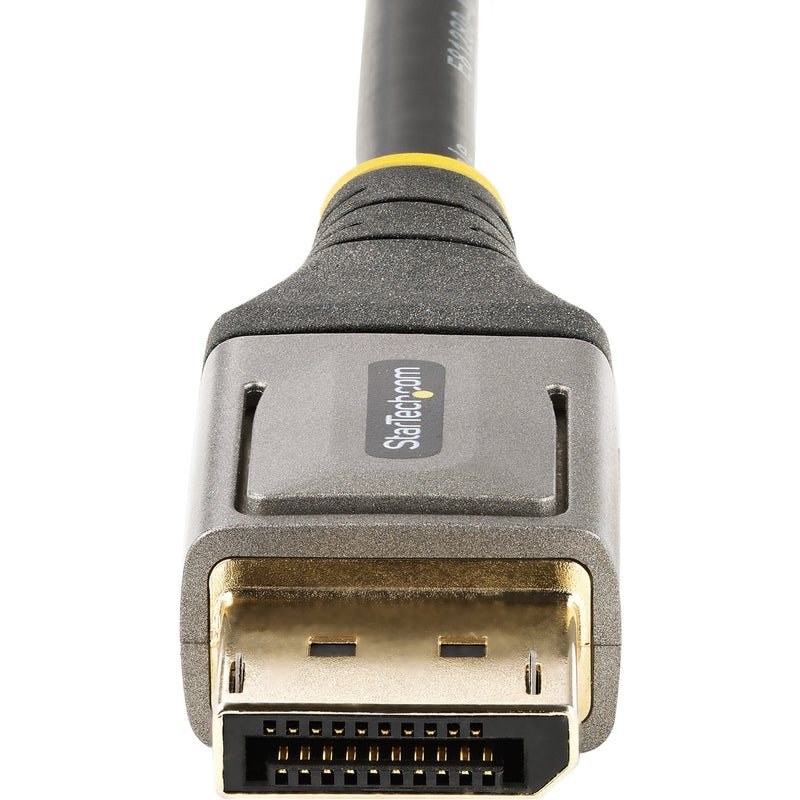 Detailed macro shot of DisplayPort connector pins showing gold-plated contacts