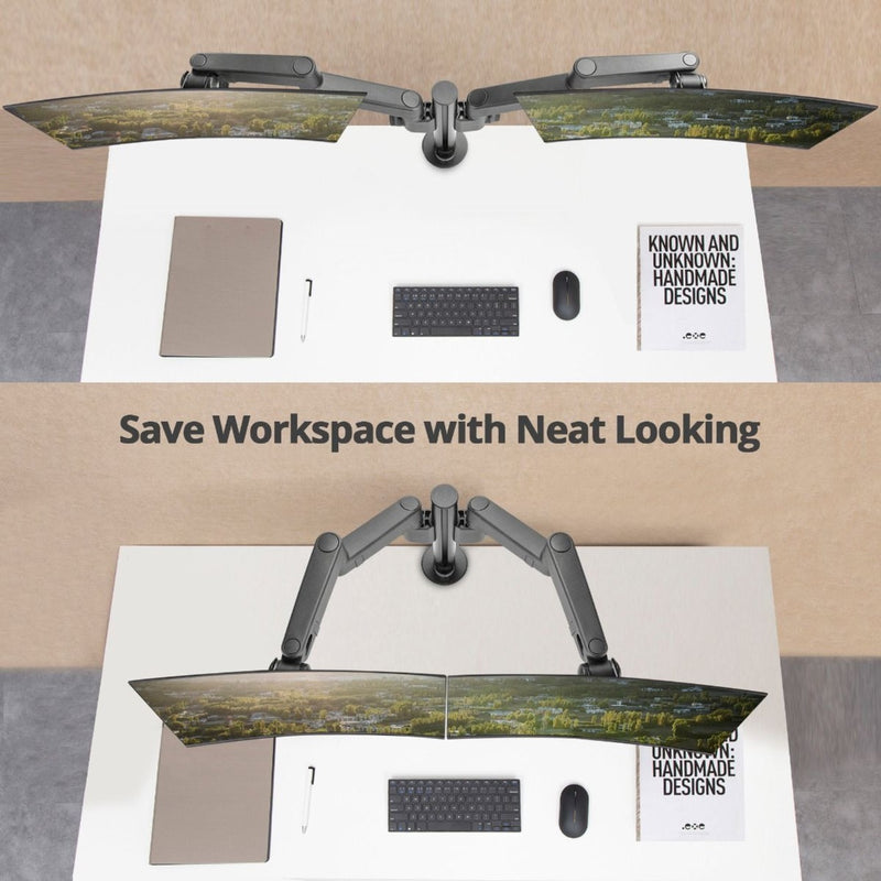 Before and after comparison of workspace organization using monitor arm