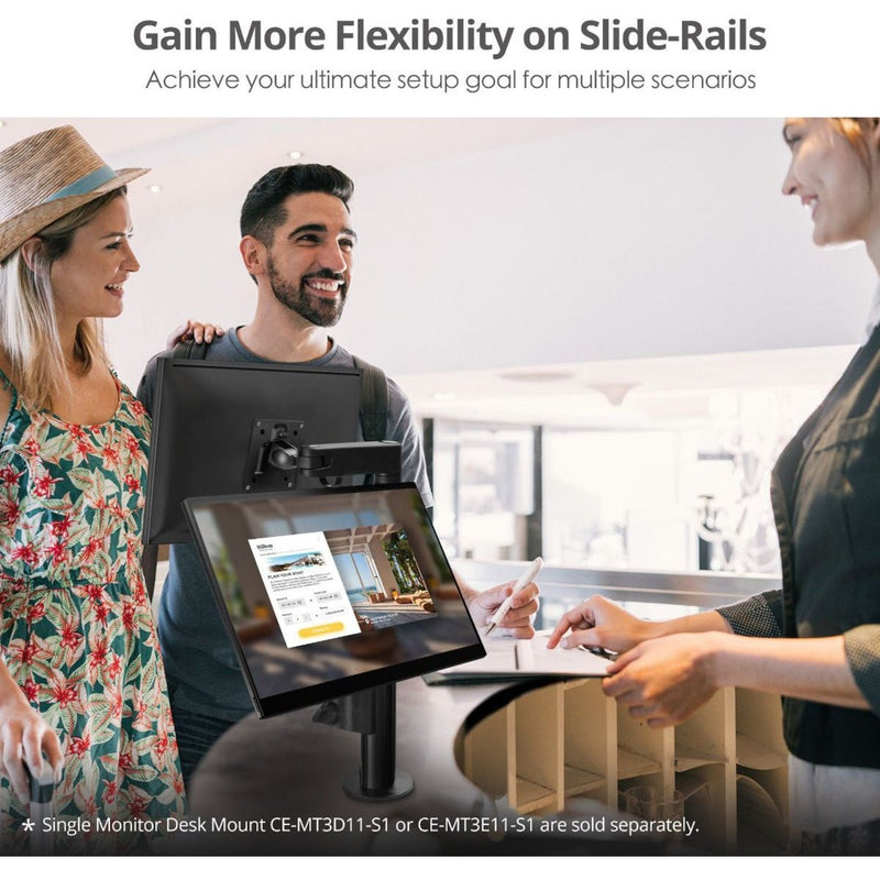 Customer service scenario showing monitor arm flexibility in a retail setting