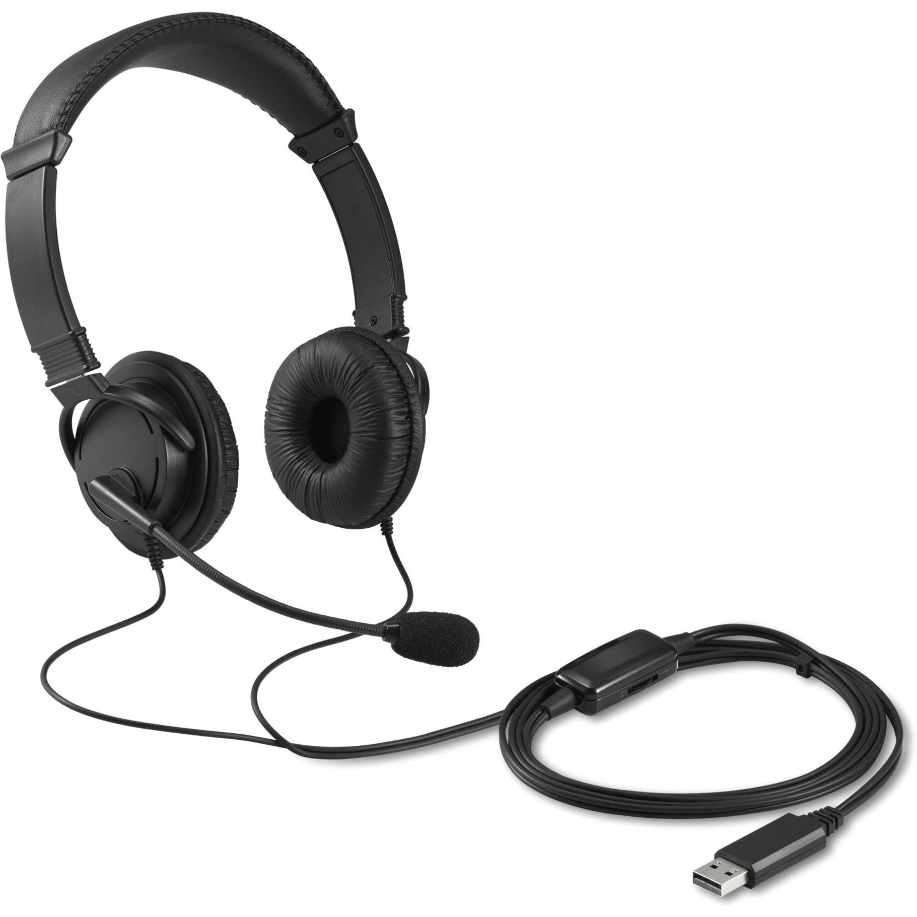 Kensington headset showing adjustable boom microphone and USB cable with inline controls-alternate-image2