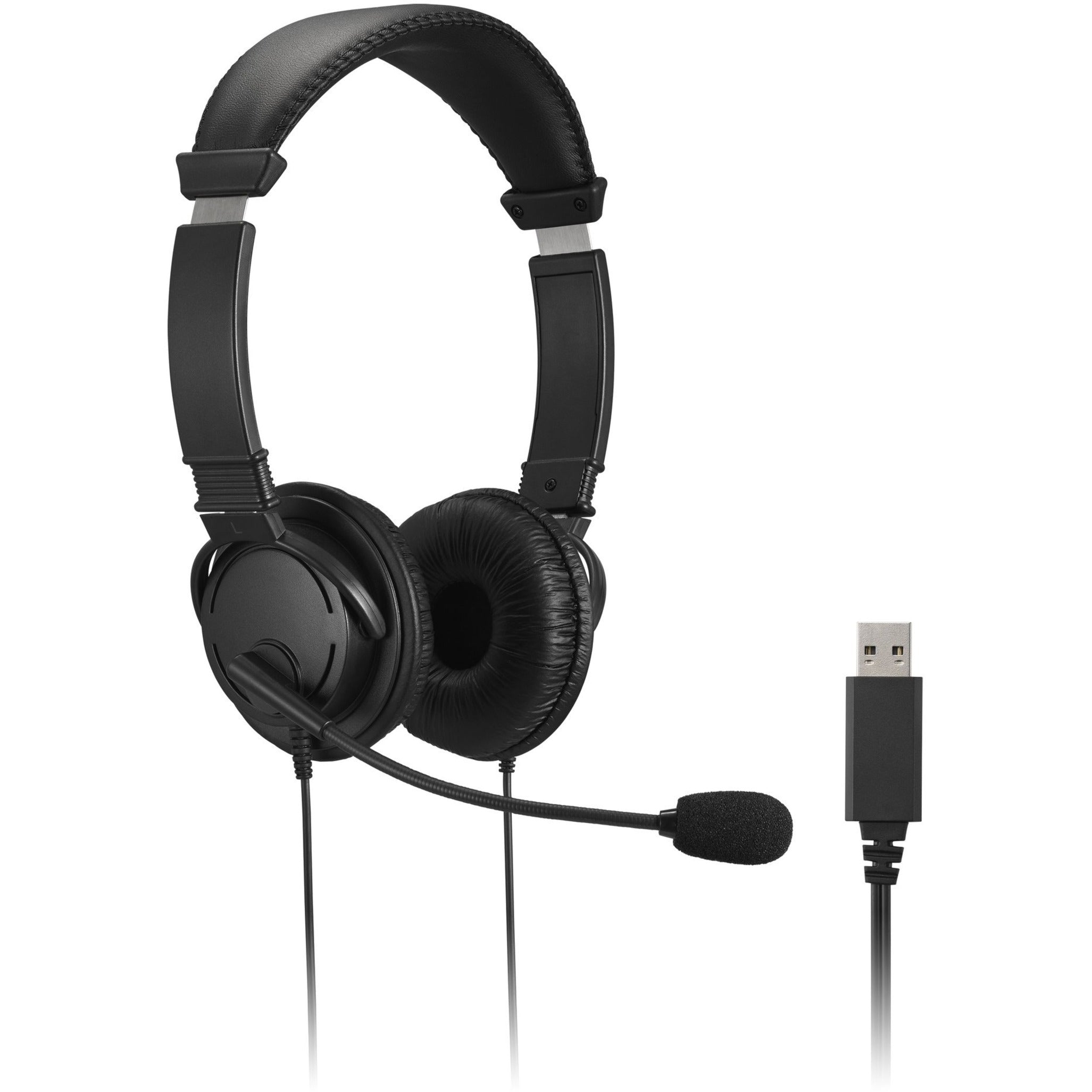 Kensington Classic USB-A Headset, Noise Cancelling Mic, 40mm Drivers, Volume Control, Deep Bass, Adjustable Padded Design, 6ft Cable, Multi-Device Compatible, Black - K33065WW (1 Year Warranty)