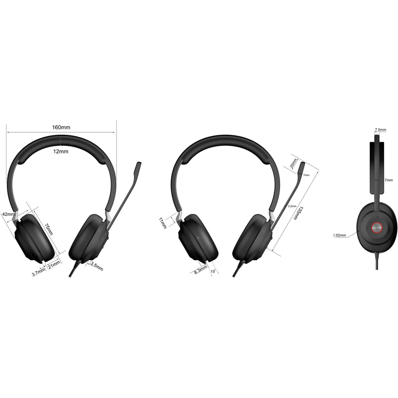 Technical diagram showing precise measurements and dimensions of the HS-2000 headset