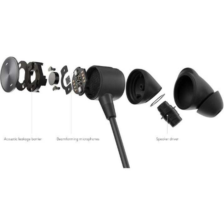 Exploded view showing internal components of Logitech Zone Wired Earbuds