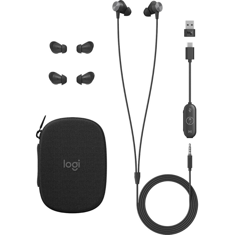 Complete package contents of Logitech Zone Wired Earbuds