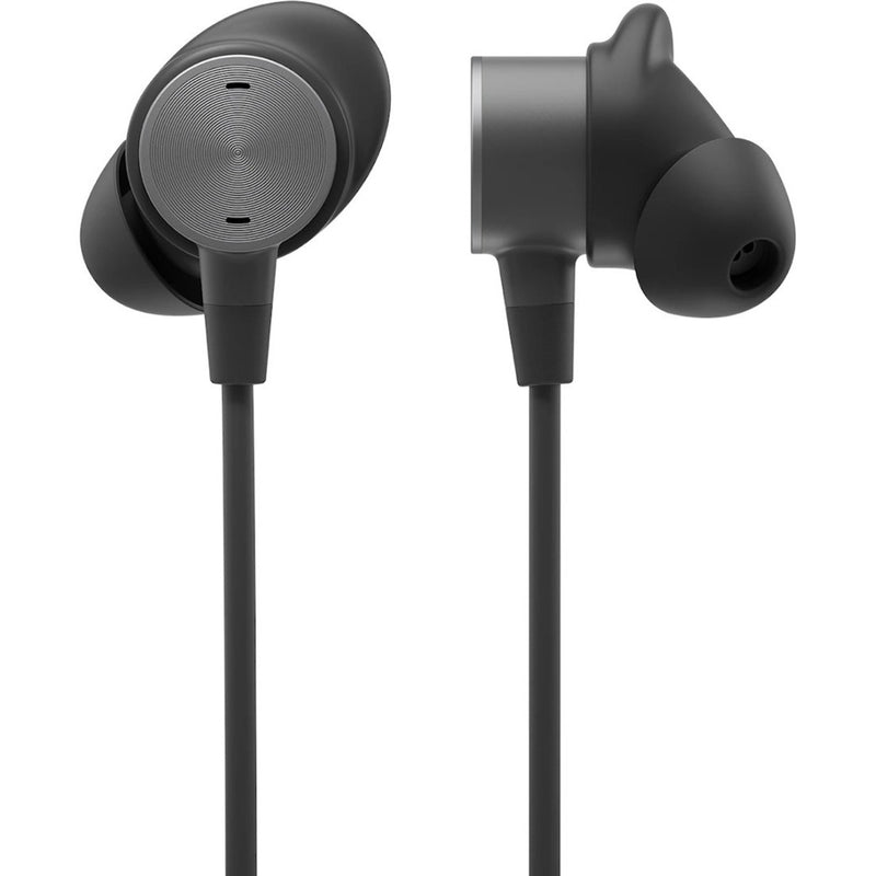 Side view detail of Logitech Zone Wired Earbuds showing premium construction