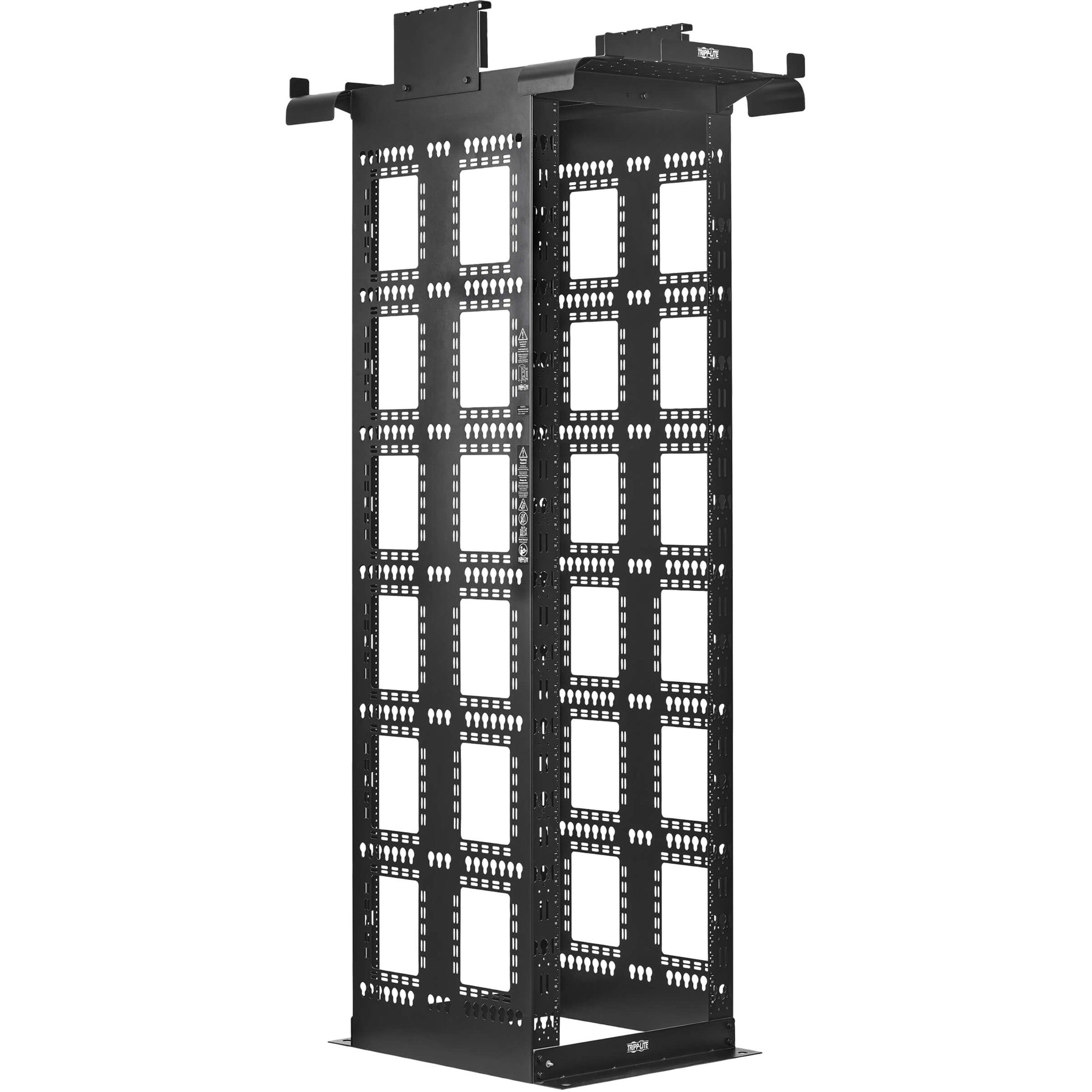 Front view of Tripp Lite 45U 2-post open frame rack with full vertical mounting space-alternate-image1