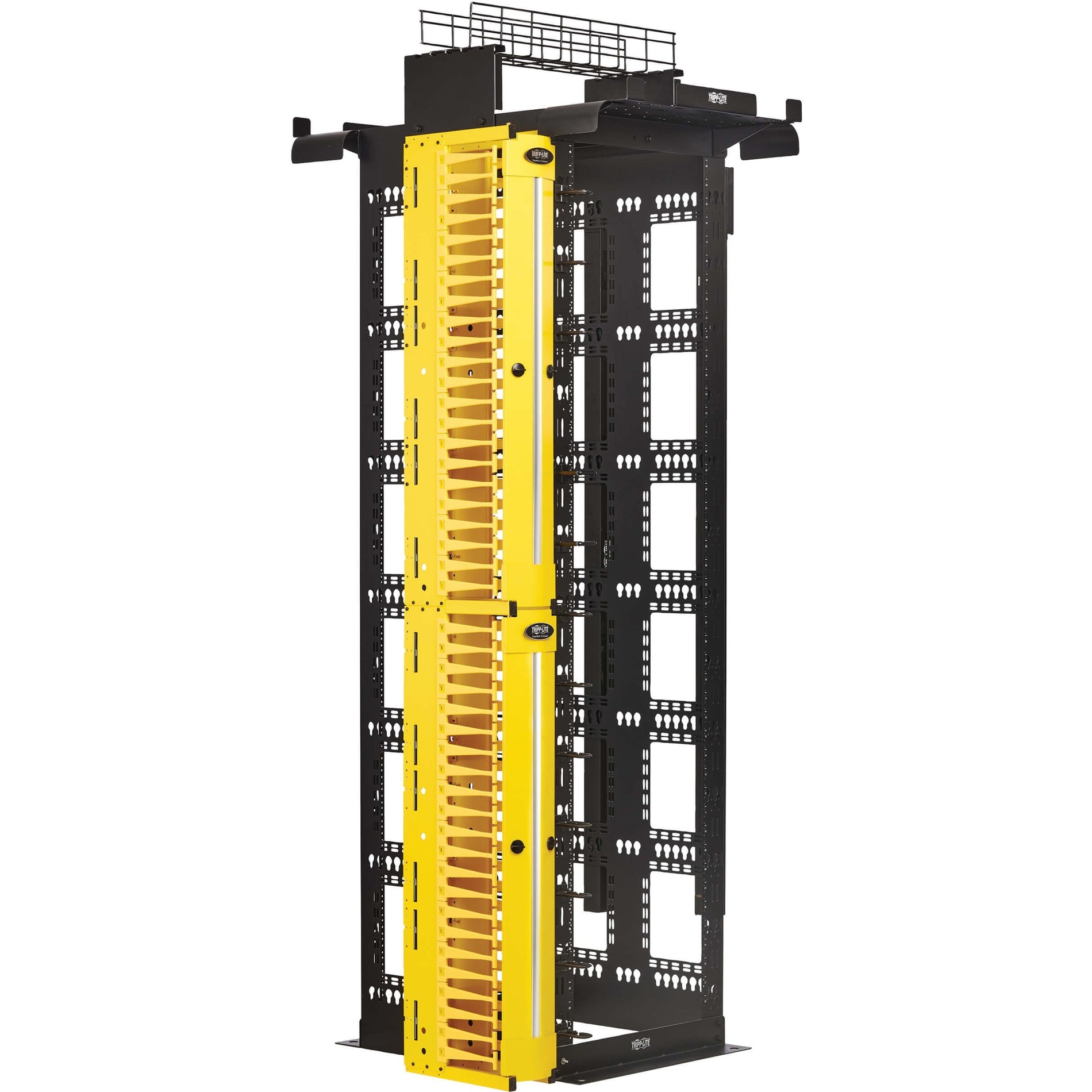 Side view showing vertical cable management channel with yellow duct system-alternate-image5