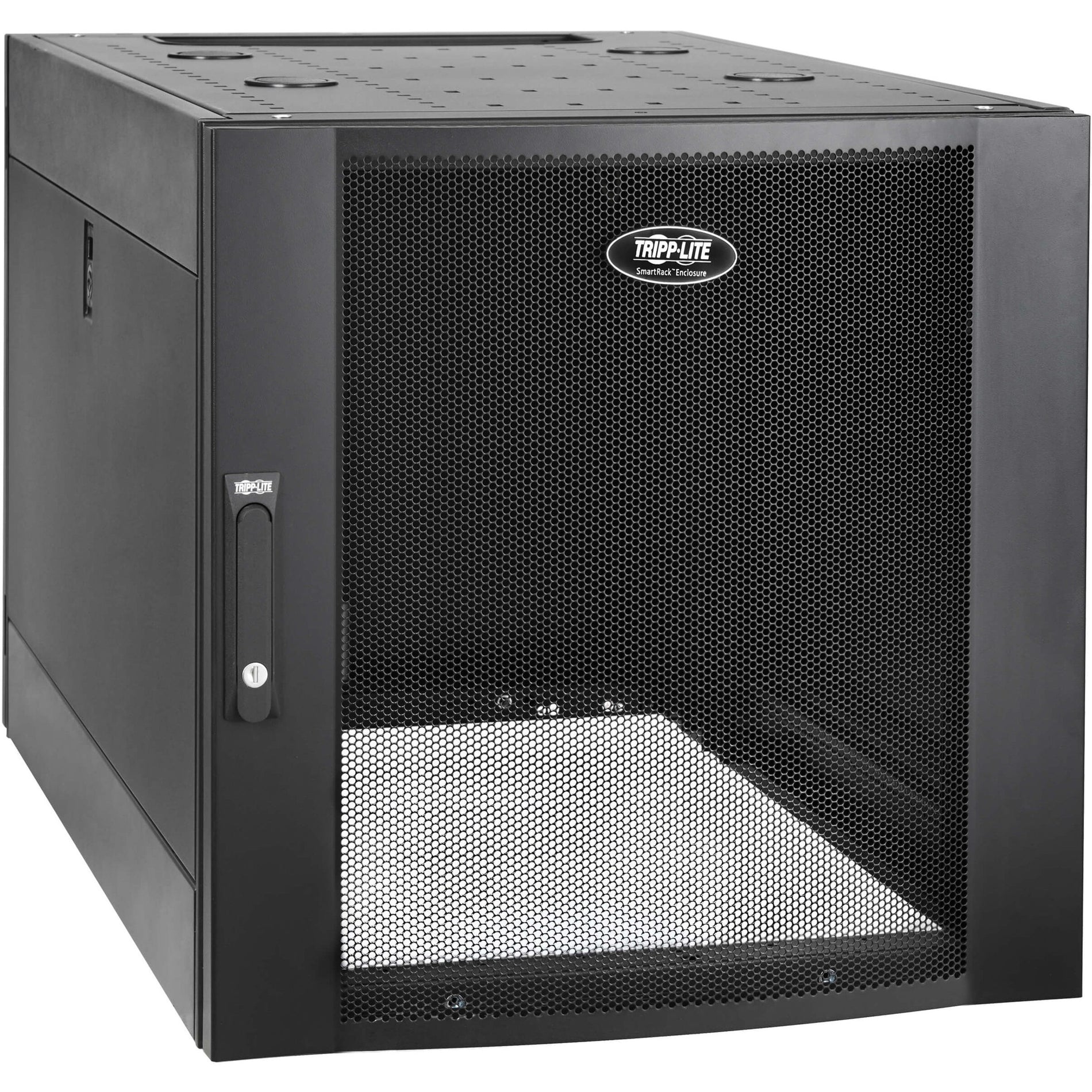 Front view of Tripp Lite SRTH12UB server rack extension with mesh door and security lock-alternate-image1