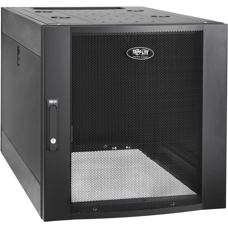 Front view of Tripp Lite SRTH12UB server rack extension with mesh door and security lock