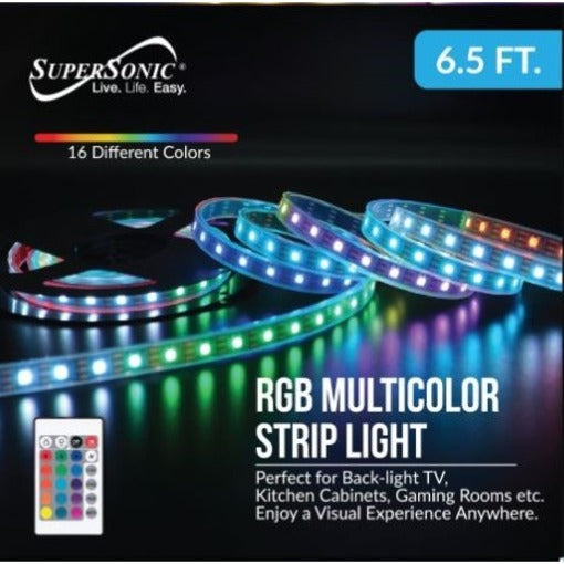 شريط إضاءة LED سوبر سونيك SC-6365RGB، يعمل بالطاقة من خلال USB، يتضمن جهاز تحكم عن بعد