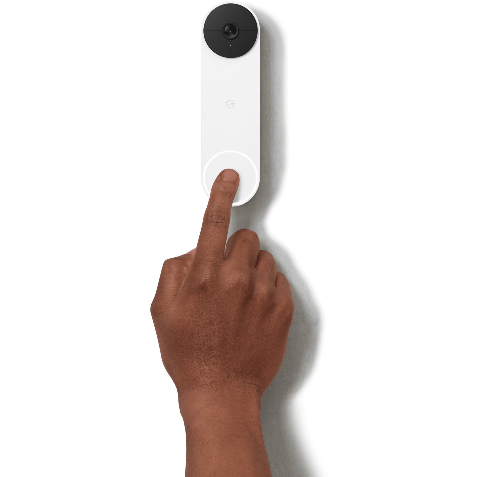 Person pressing the button on Google Nest Doorbell demonstrating easy interaction-alternate-image2