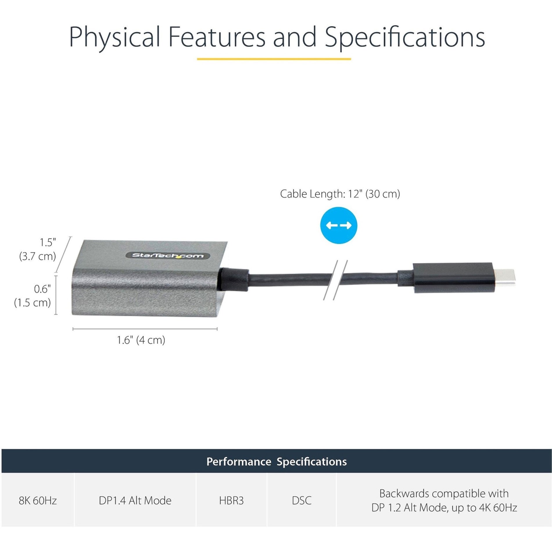 StarTech.com CDP2DPEC USB-C to DisplayPort Adapter, 8K/4K 60Hz, DSC, USB Type-C to DP Video Converter