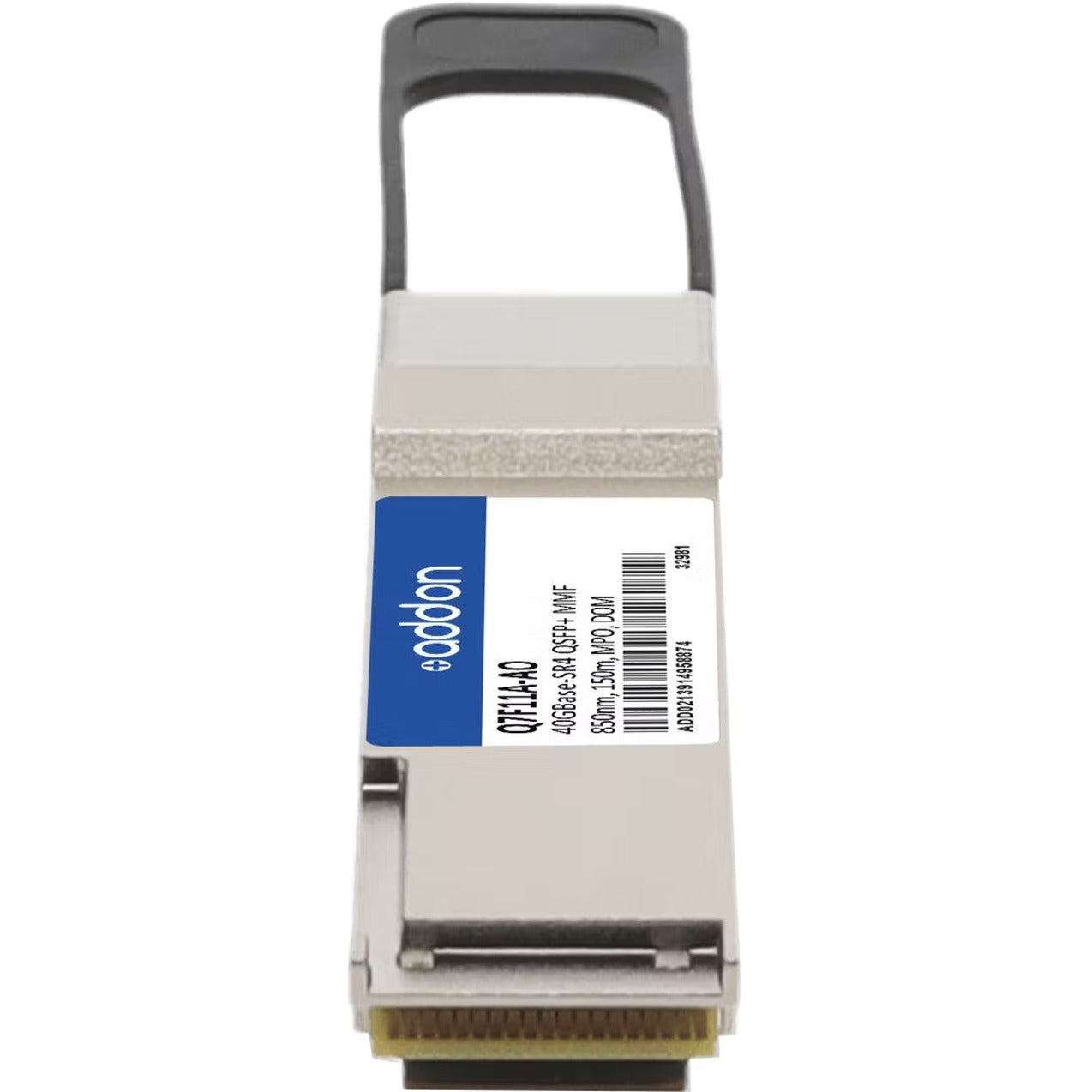 Close-up of AddOn Q7F11A-AO QSFP+ module product label and identification-alternate-image8