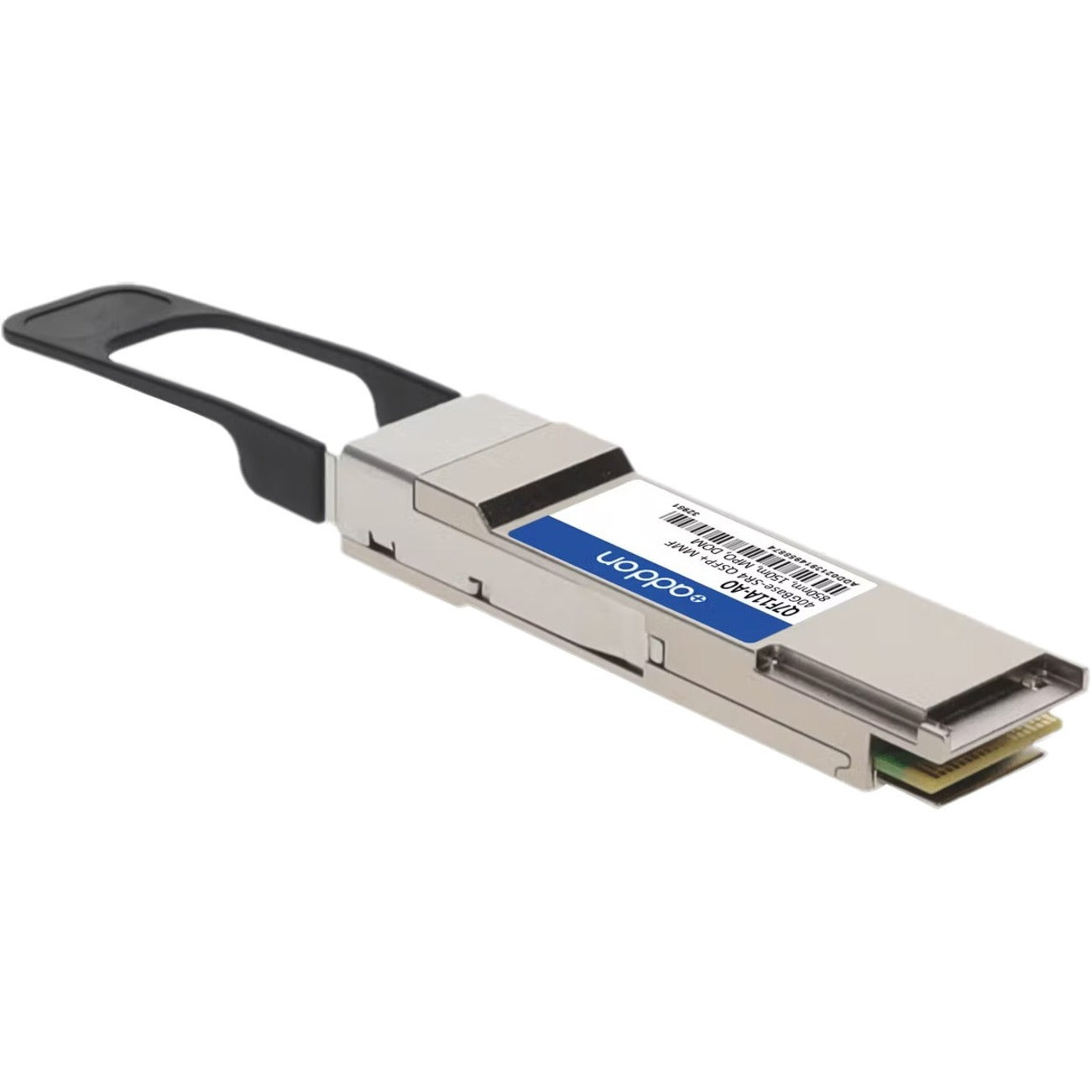 Perspective view of AddOn Q7F11A-AO QSFP+ module highlighting integration features-alternate-image7