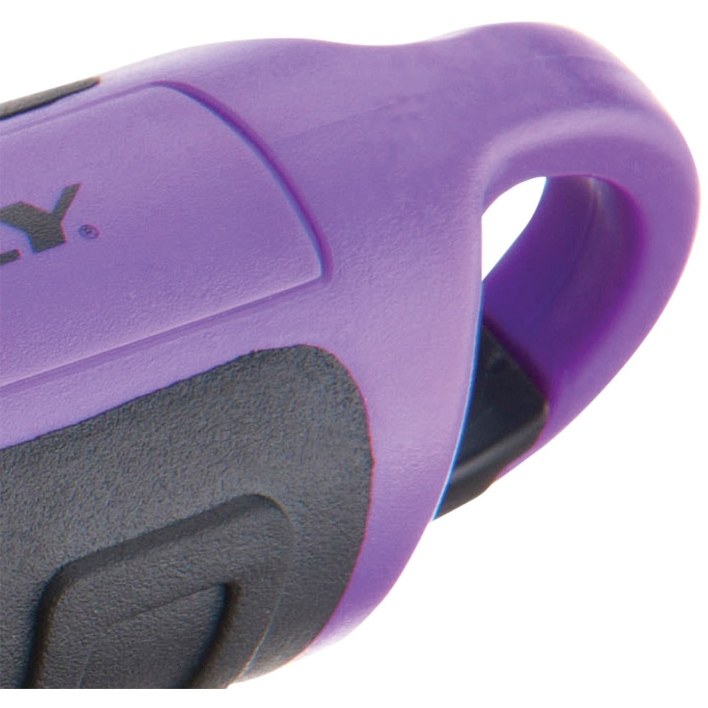 Close-up of purple Dorcy flashlight's carabiner clip and ergonomic grip design-alternate-image2