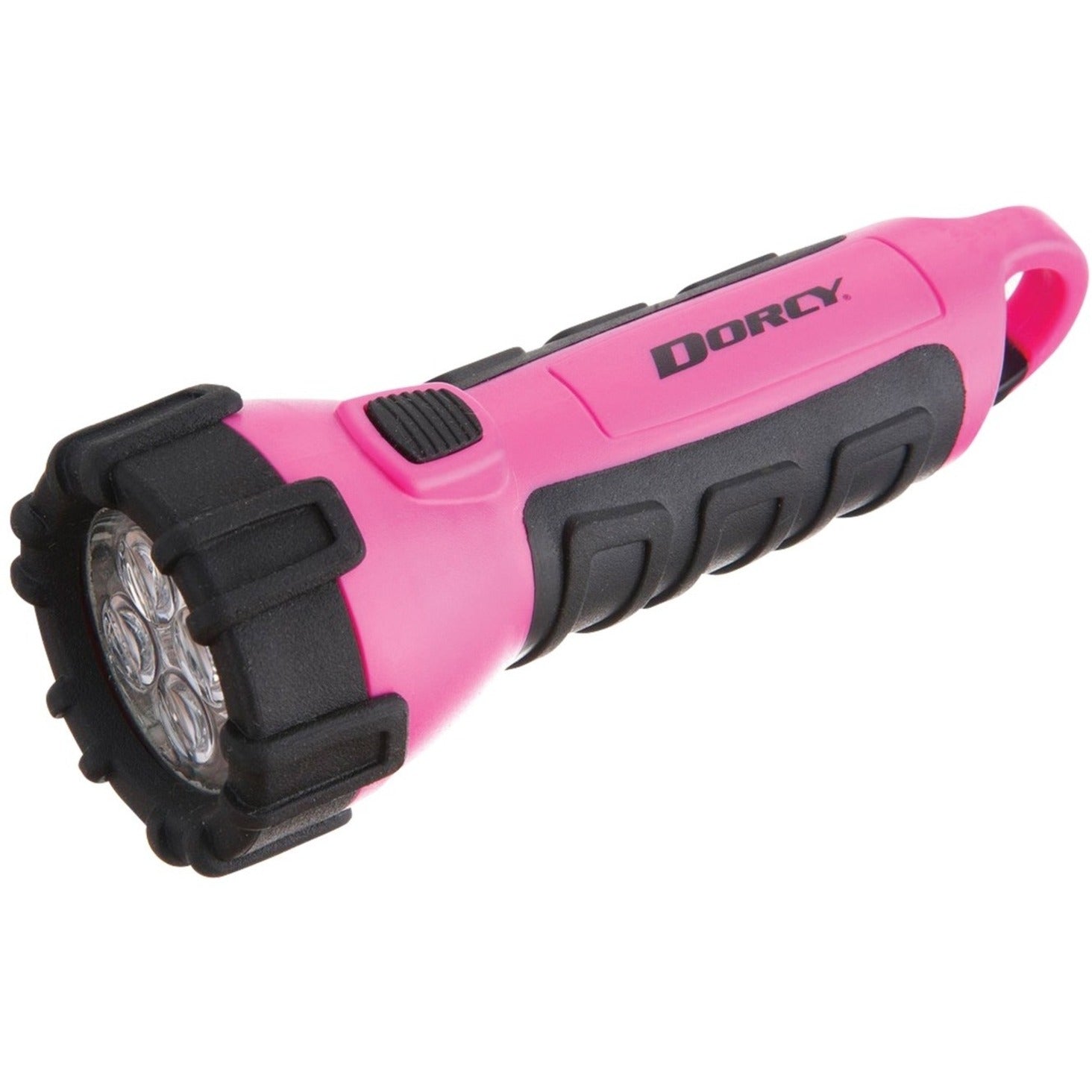 Pink Dorcy waterproof LED flashlight with black rubber grip and quad-LED array-alternate-image1