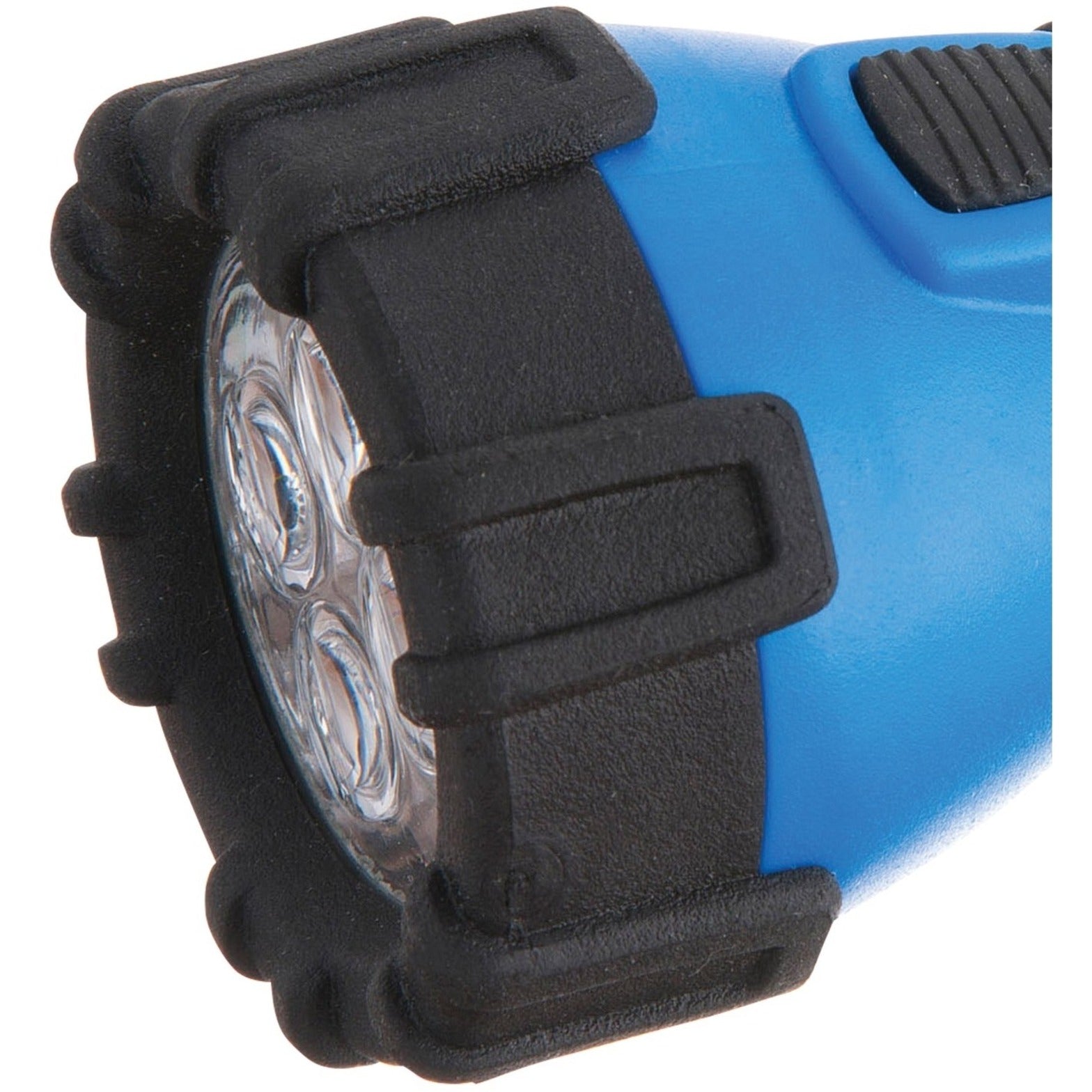 Close-up view of the Dorcy flashlight's quad LED array with protective rubber housing-alternate-image2