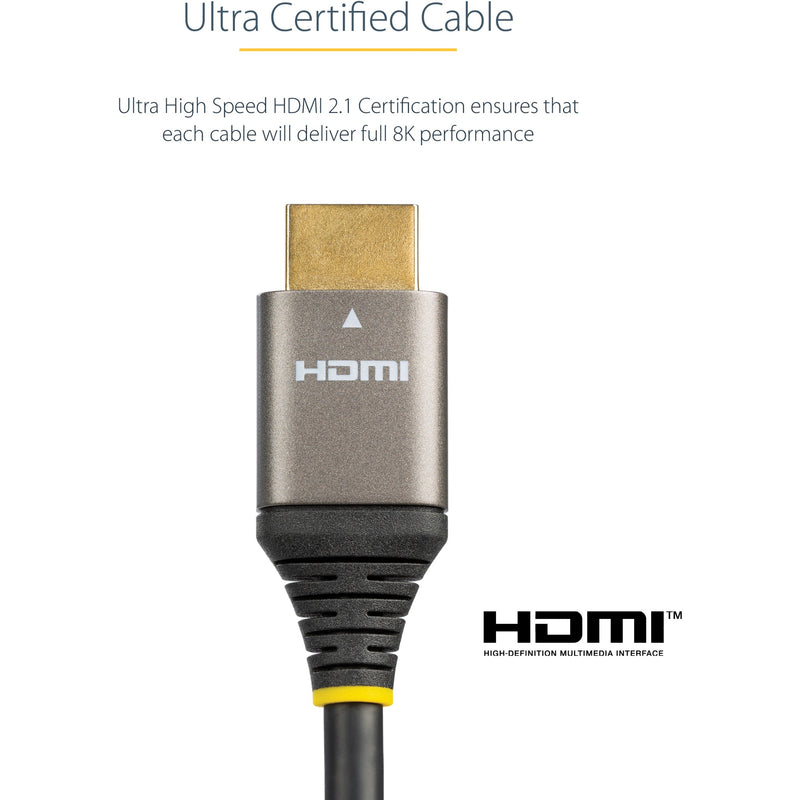 Close-up of HDMI connector with certification details