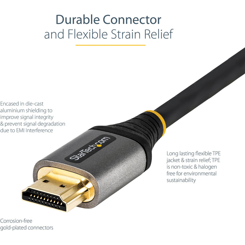 Detailed view of HDMI connector construction showing shielding and strain relief