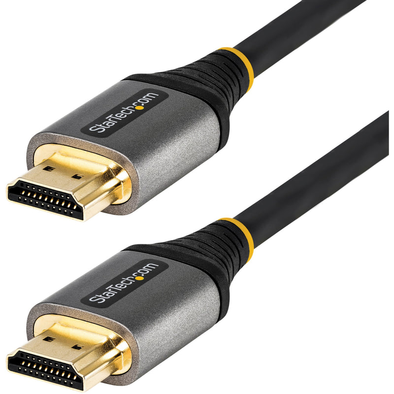 Close-up view of StarTech.com HDMI 2.1 cable connectors with gold-plated contacts and strain relief design