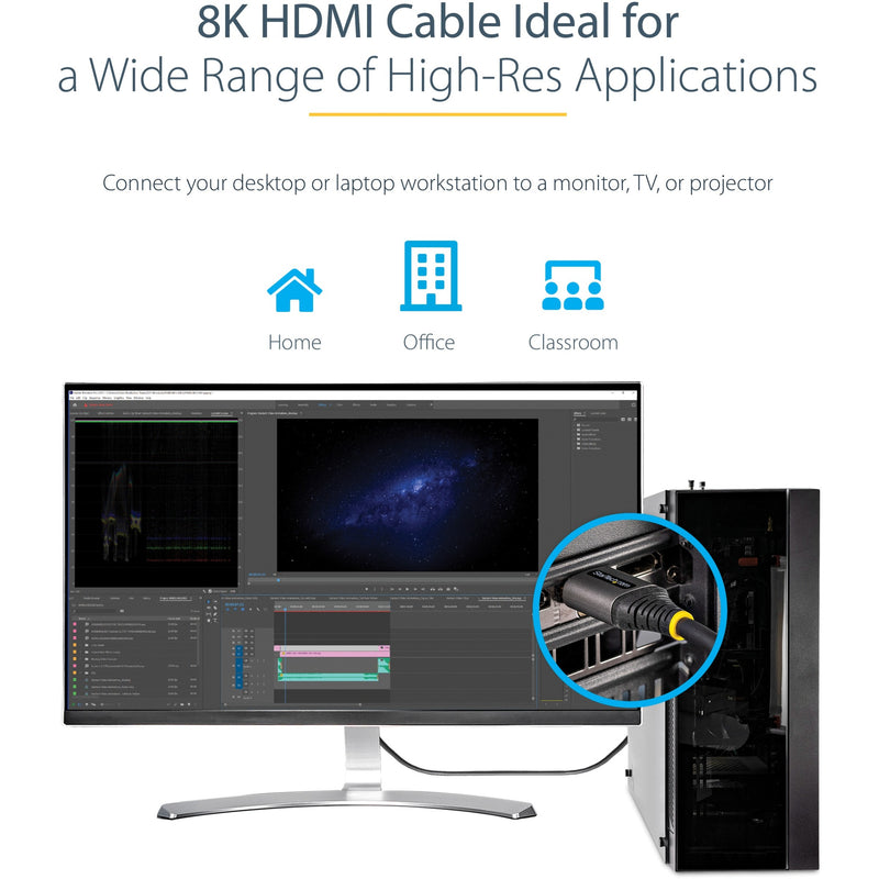 Installation scenario showing HDMI cable connecting computer to monitor