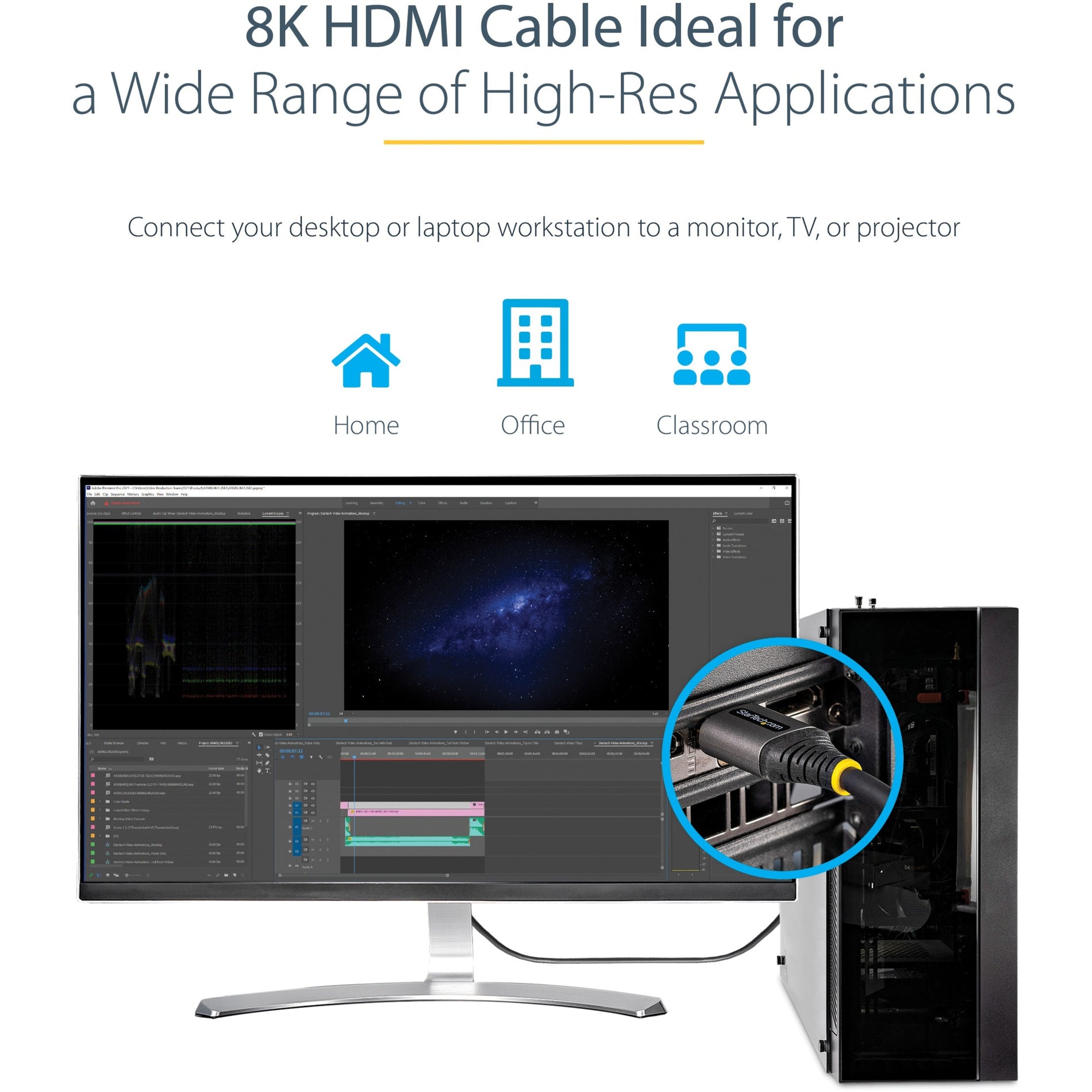 كابل HDMI فائق السرعة StarTech.com HDMM21V5M بطول 16 قدم/5 متر، معتمد 8K 60Hz/4K 120Hz HDR10+، مرن، تخفيف الضغط، موصلات مطلية بالذهب