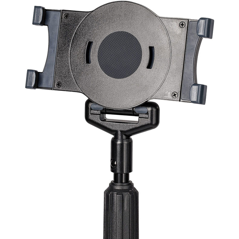 Close-up view of the universal tablet mount mechanism with adjustable grips