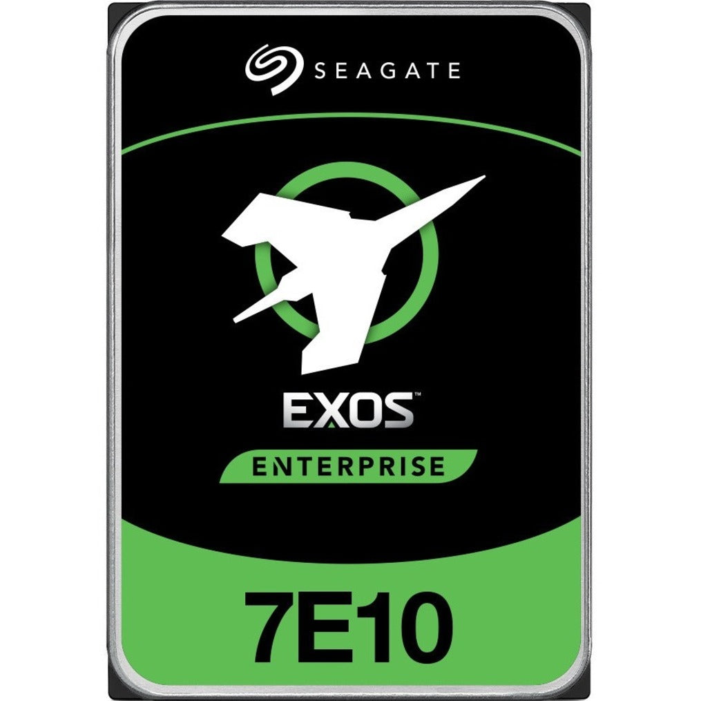 Front view of Seagate Exos 7E10 enterprise hard drive featuring distinctive black and green design with white logo-alternate-image1