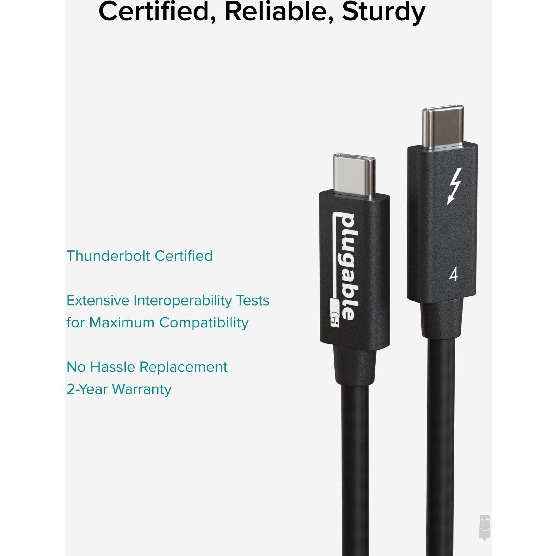 Câble de transfert de données Thunderbolt 4 Plugable TBT4-40G2M 656 pi Charge Actif Alimentation USB-Power Delivery (USB PD)
