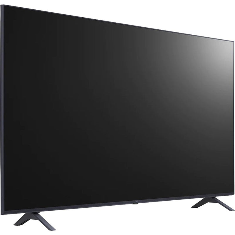 Three-quarter view of LG Commercial TV showing stand design