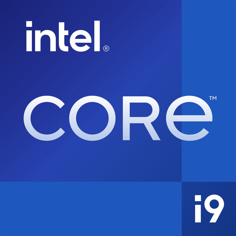 Close-up of Intel Core branding on blue background