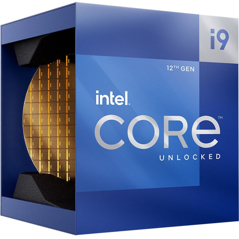 Angled view of Intel Core i9-12900K retail box showing brand elements