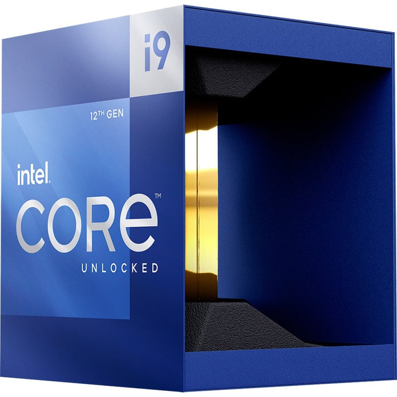 Side profile of Intel Core i9-12900K retail box showing design details