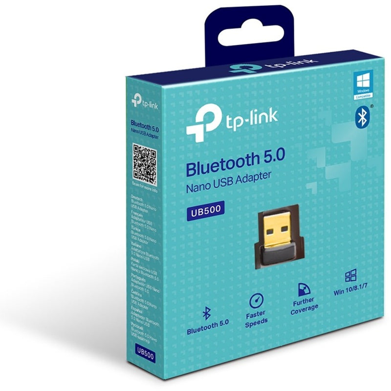 TP-Link UB500 retail packaging showing product features and specifications