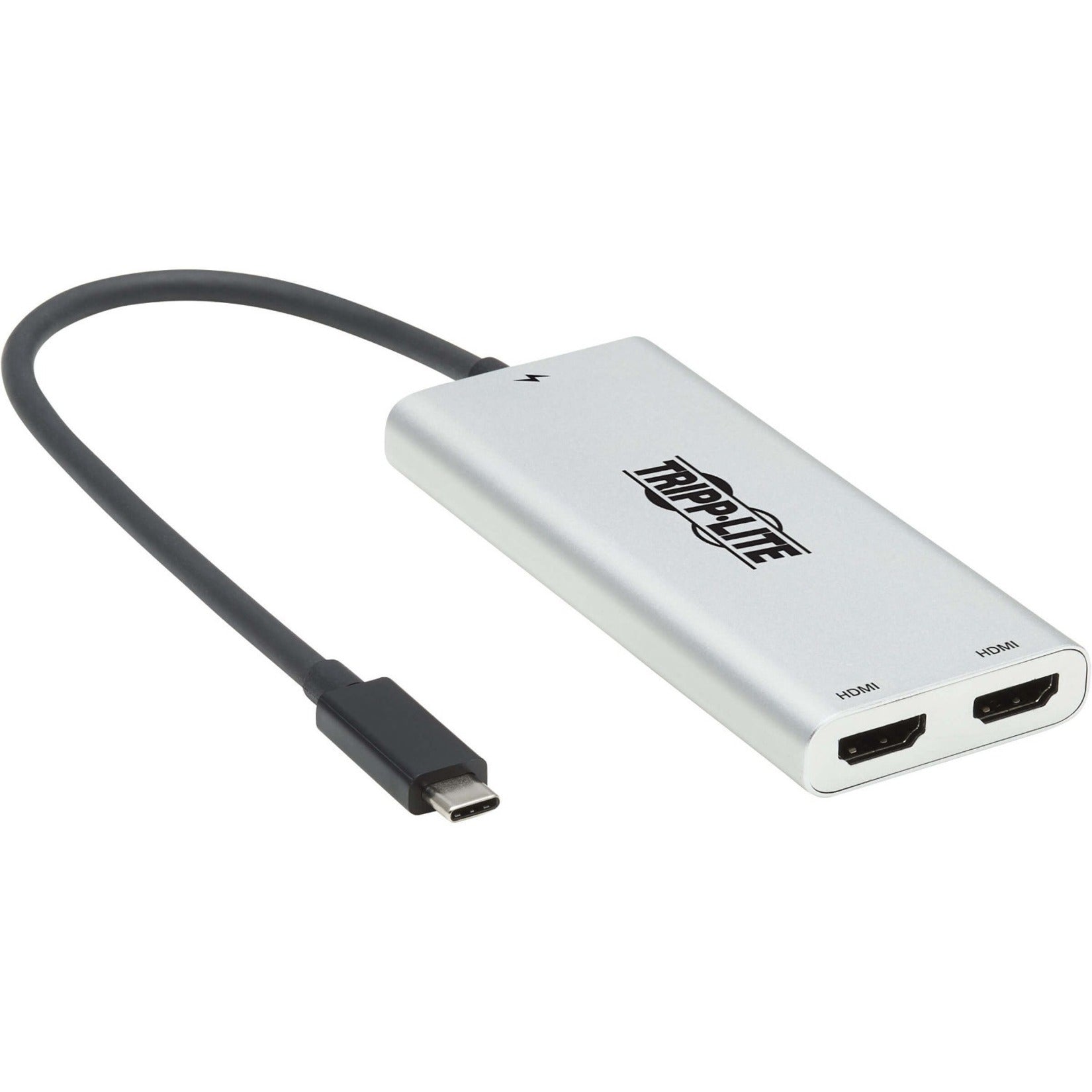 Tripp Lite Thunderbolt 3 to dual HDMI adapter showing silver aluminum housing and two HDMI ports-alternate-image1