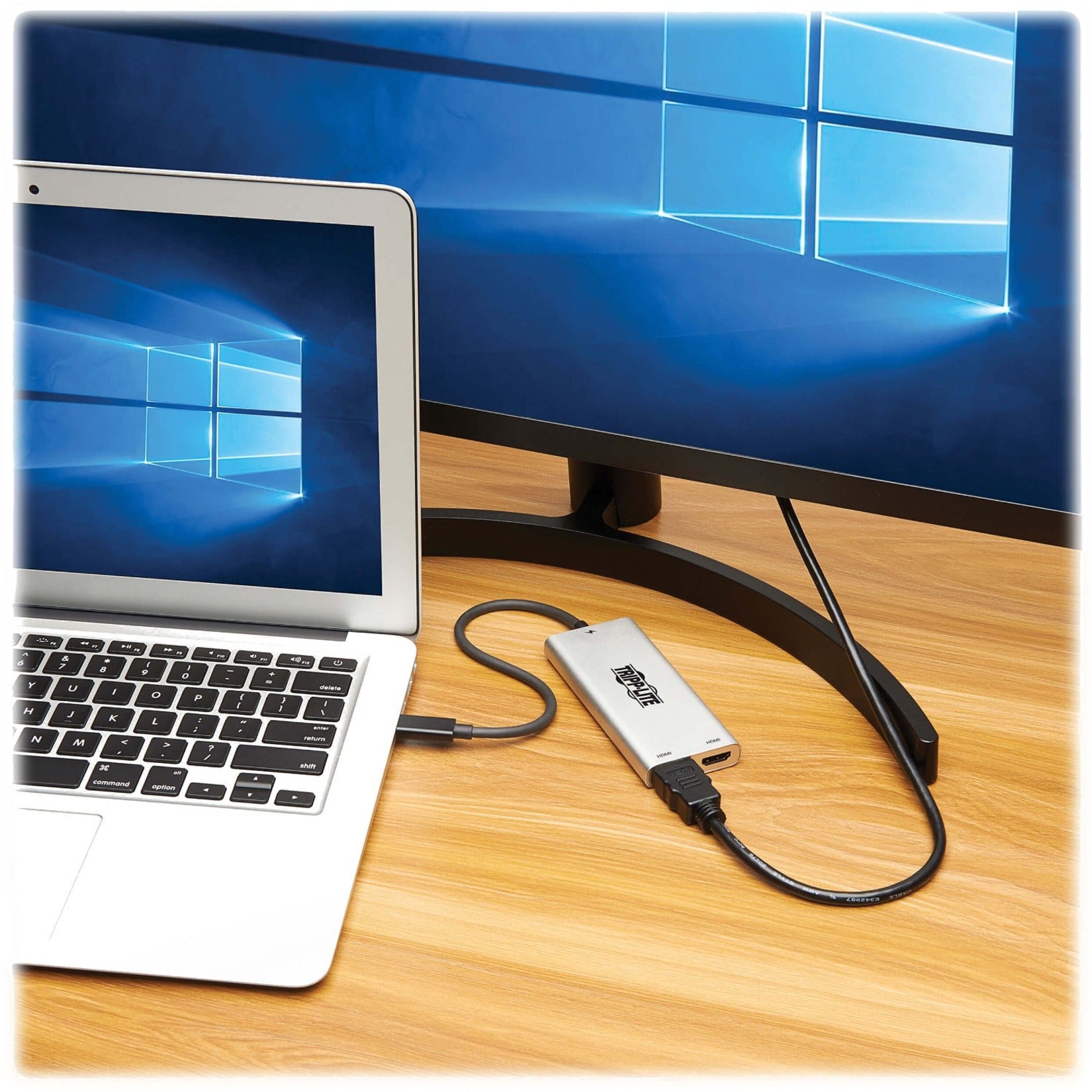 Tripp Lite adapter connected to laptop and external display showing Windows desktop-alternate-image8