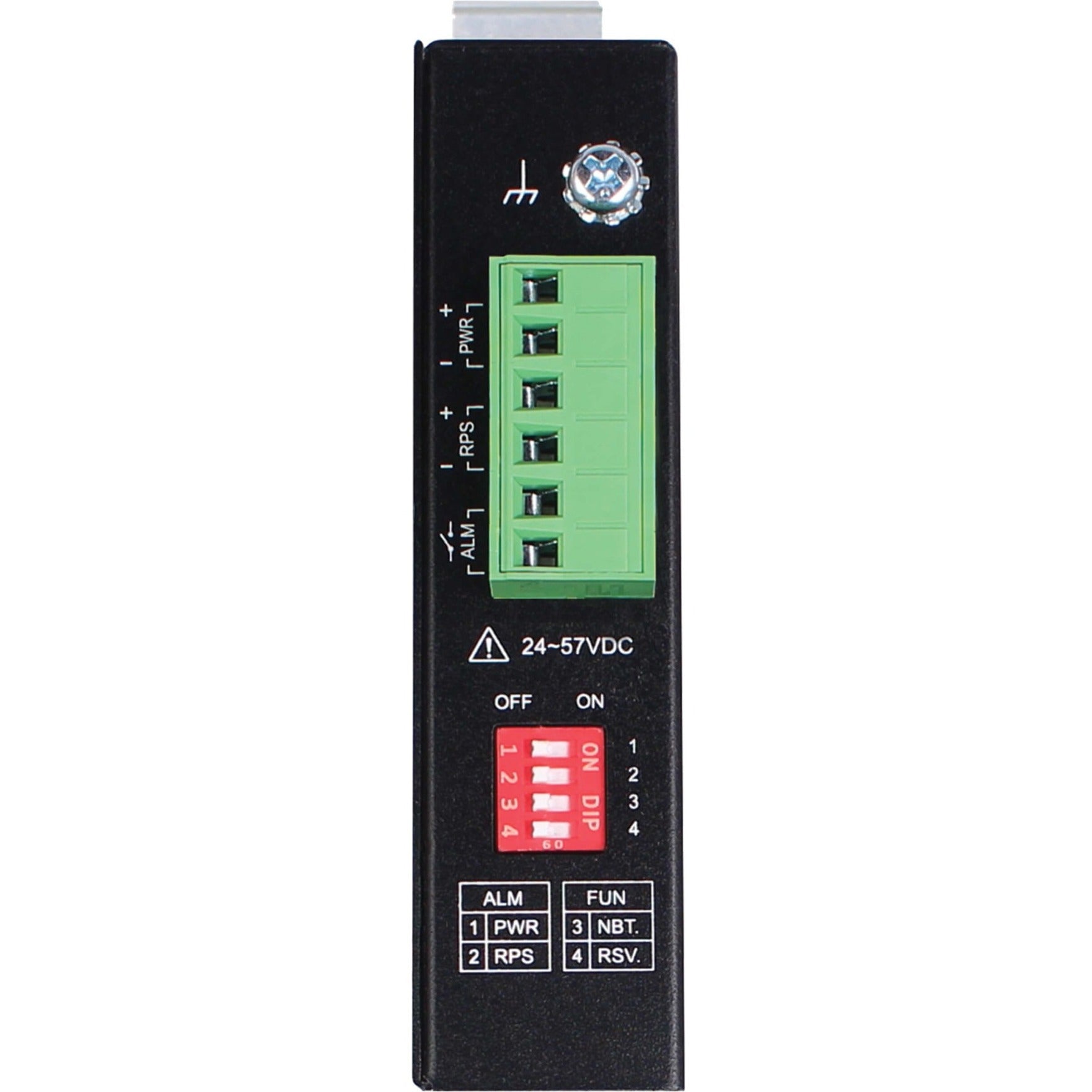 Control panel of Tripp Lite NPOEI-60W-1G showing DIP switches and terminal connections-alternate-image4