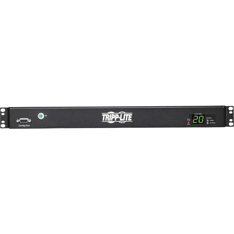 Side angle view of Tripp Lite PDUMH20HVATS PDU showing 1U rack mount design