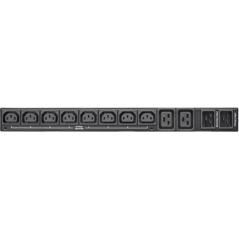 Rear view of Tripp Lite PDUMNH20HVAT1 PDU showing outlet configuration and power connections