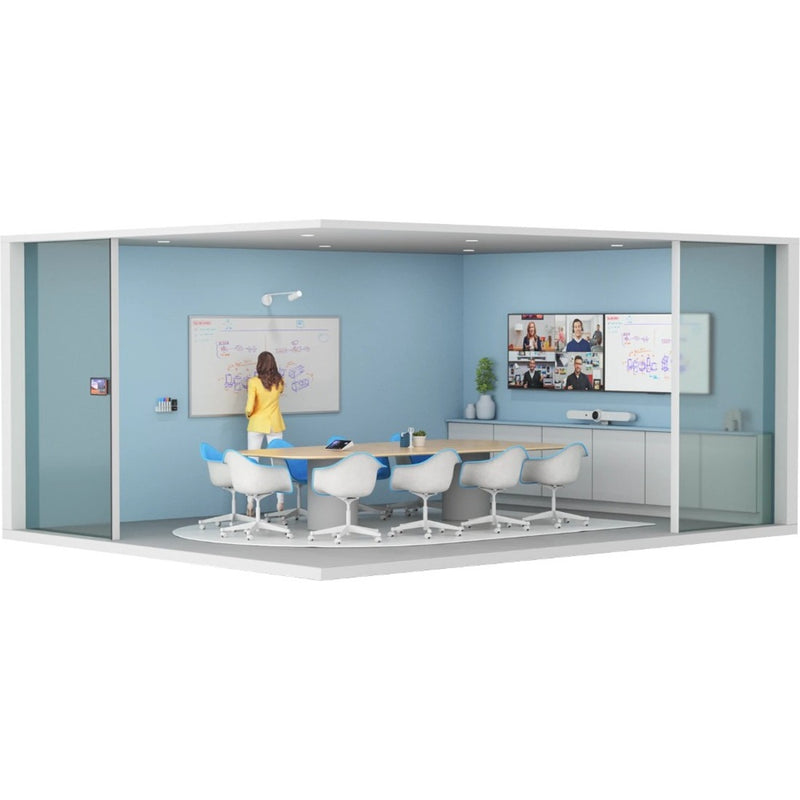 Logitech Tap IP in a modern meeting room setting with video conferencing setup