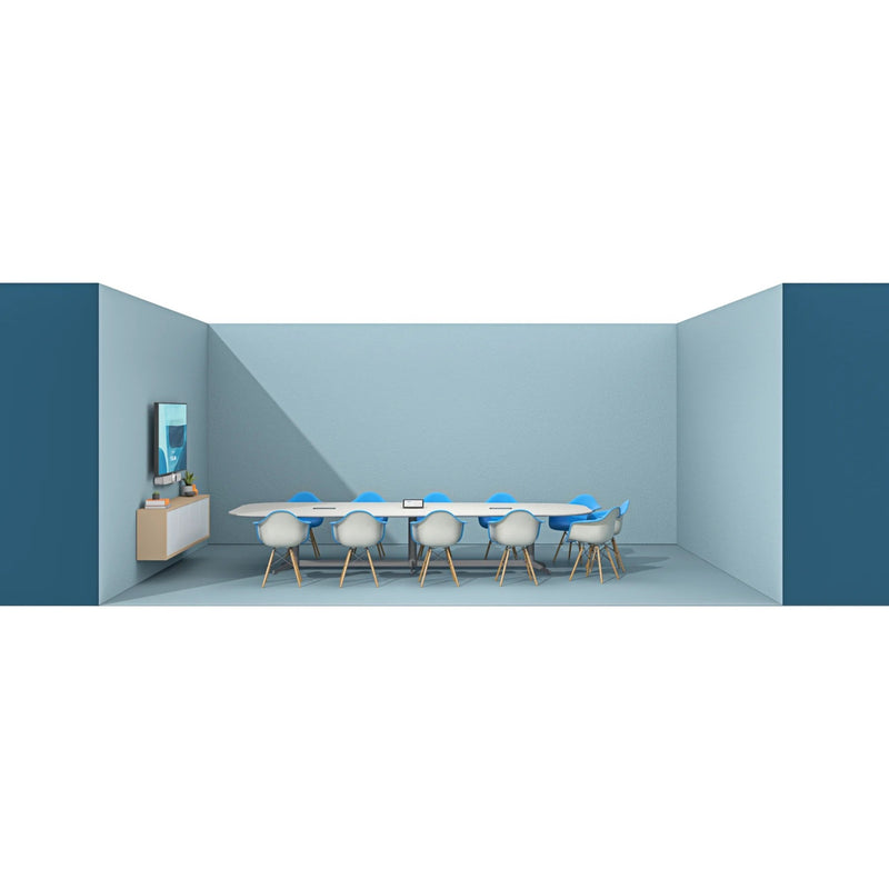 Large conference room setup with Logitech Tap IP and multiple seating arrangements