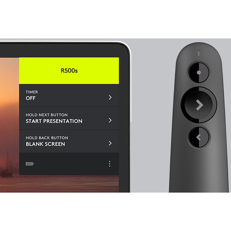 Screenshot of Logitech Presentation App interface with R500s remote