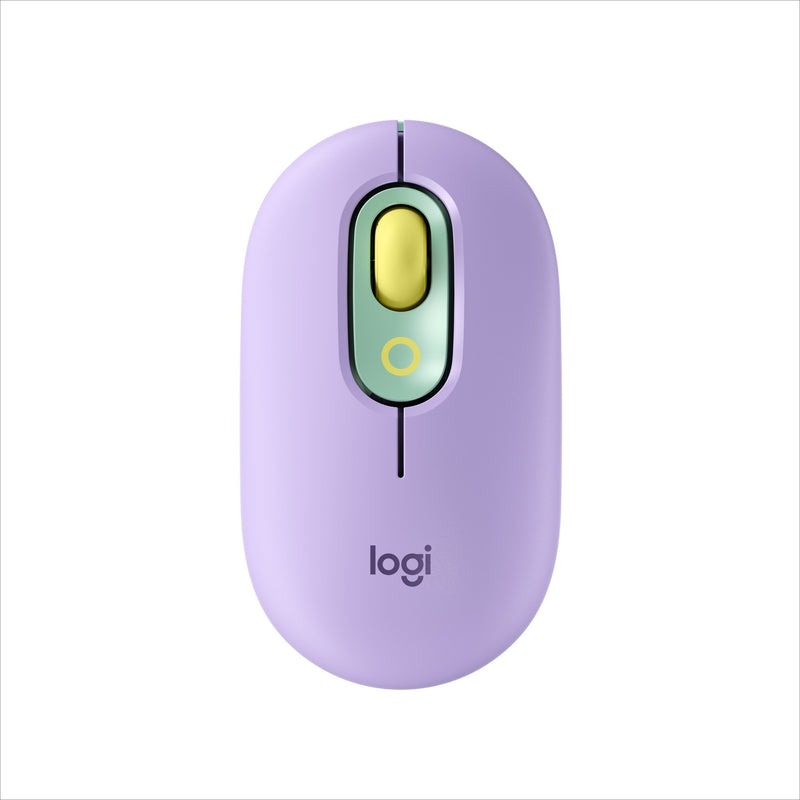 Logitech POP Mouse in Daydream Mint color with mint and yellow accents shown from top view